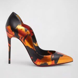 Christian Louboutin Hot Chick Pump 100 Fire Print Leather Kate Pigalle 38.5 NEW